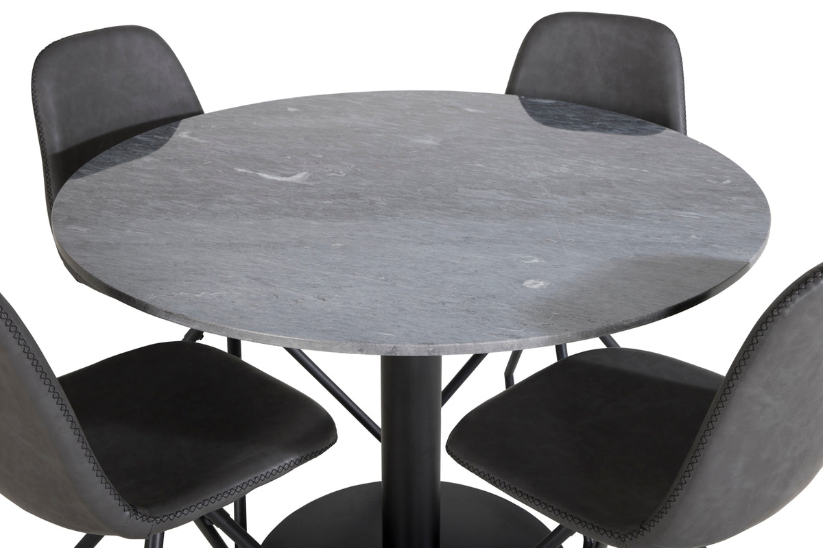 Venture Design Polar & Estelle Matstolar 2-pack Svart + Runda Matbord ⌀106 Mörkgrå
