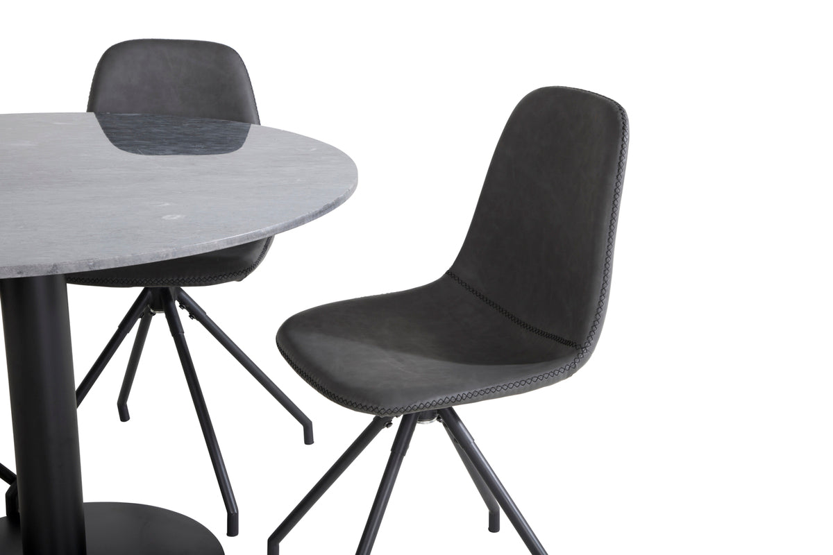 Venture Design Polar & Estelle Matstolar 2-pack Svart + Runda Matbord ⌀106 Mörkgrå