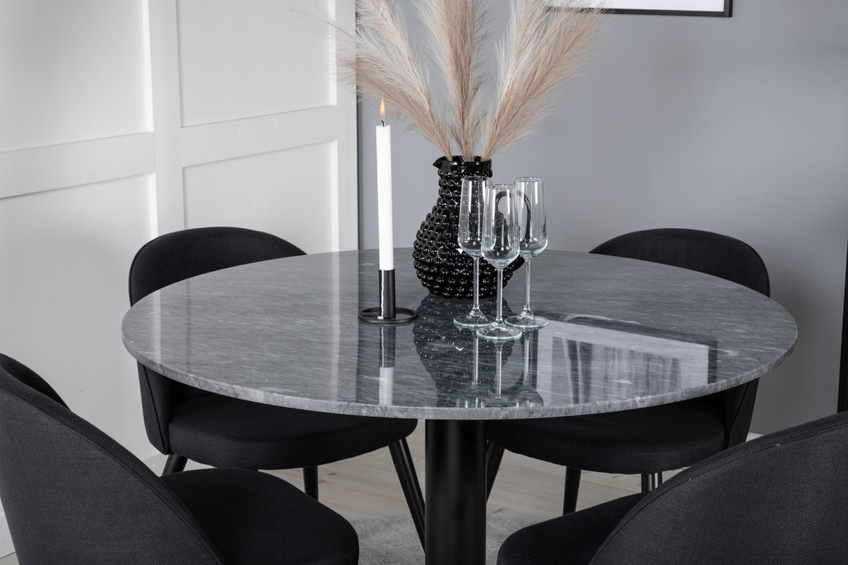 Venture Design Velvet & Estelle Matstolar 2-pack Svart + Runda Matbord ⌀106 Mörkgrå