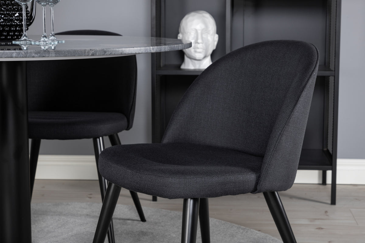 Venture Design Velvet & Estelle Matstolar 2-pack Svart + Runda Matbord ⌀106 Mörkgrå