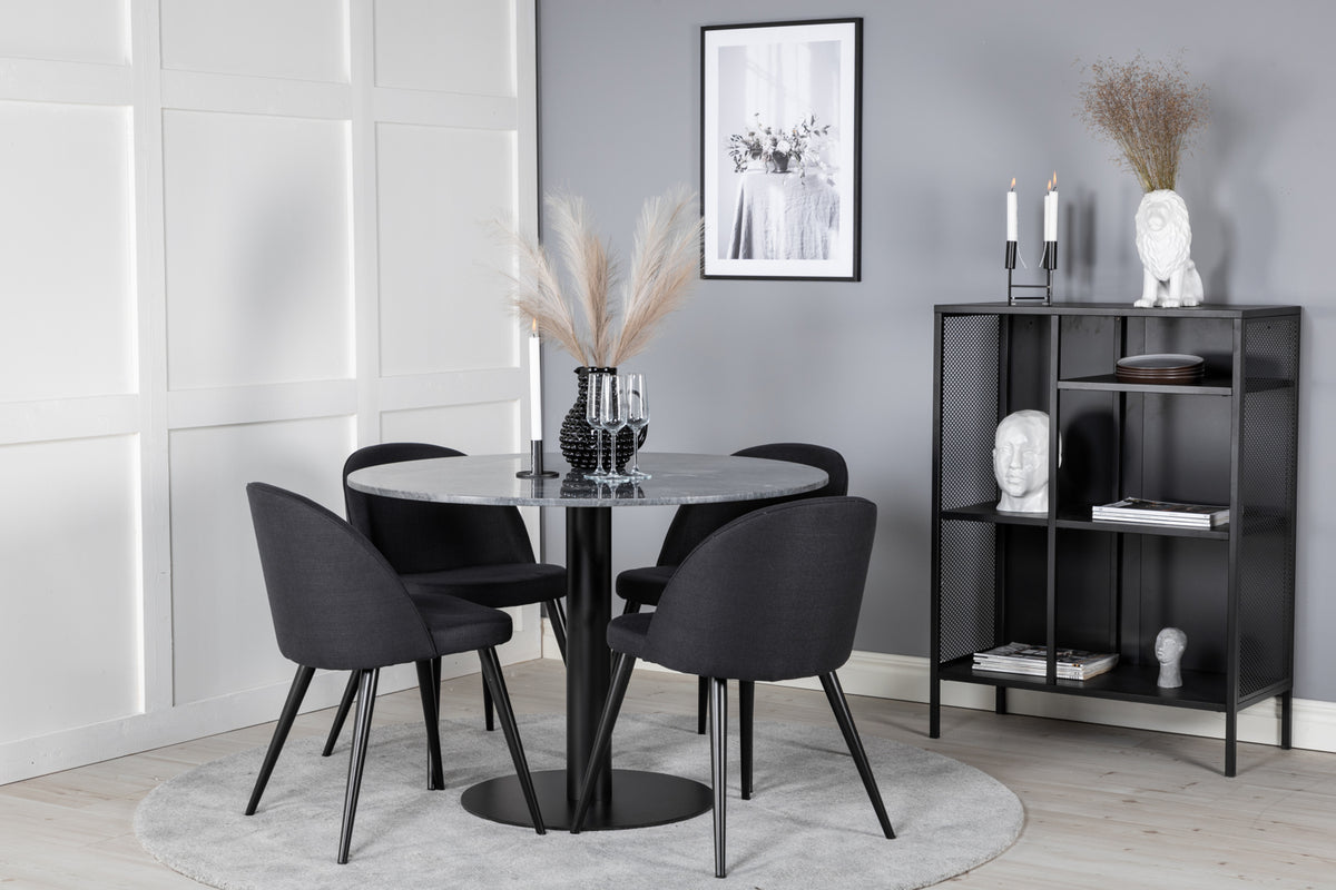 Venture Design Velvet & Estelle Matstolar 2-pack Svart + Runda Matbord ⌀106 Mörkgrå
