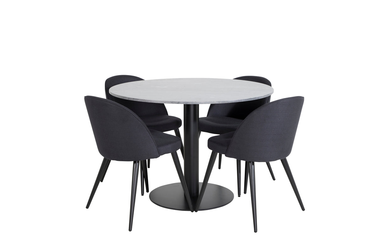 Venture Design Velvet & Estelle Matstolar 2-pack Svart + Runda Matbord ⌀106 Mörkgrå