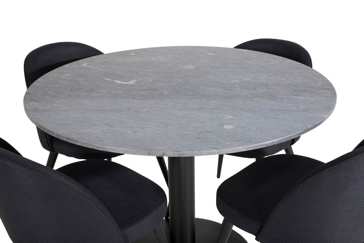Venture Design Velvet & Estelle Matstolar 2-pack Svart + Runda Matbord ⌀106 Mörkgrå