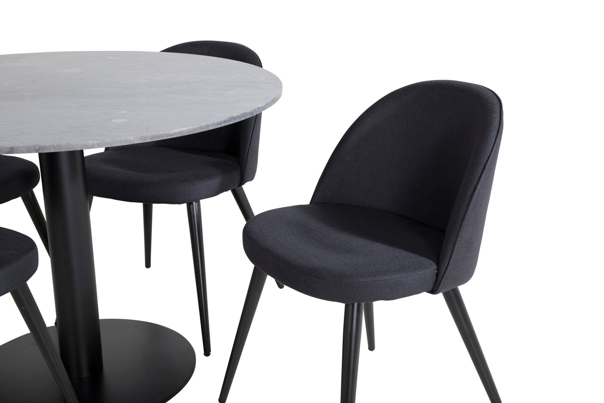 Venture Design Velvet & Estelle Matstolar 2-pack Svart + Runda Matbord ⌀106 Mörkgrå