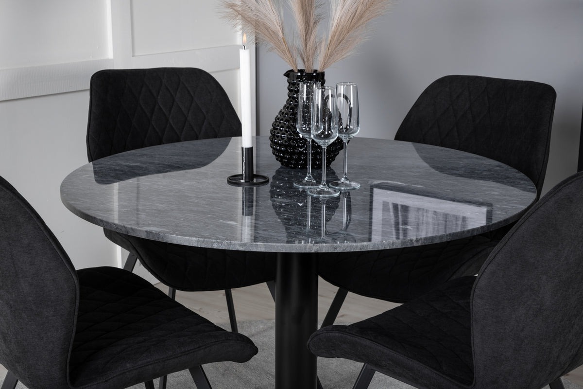 Venture Design Gemma & Estelle Matstolar 2-pack Svart + Runda Matbord ⌀106 Mörkgrå