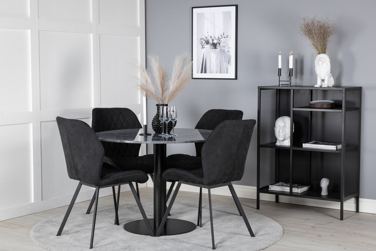 Venture Design Gemma & Estelle Matstolar 2-pack Svart + Runda Matbord ⌀106 Mörkgrå