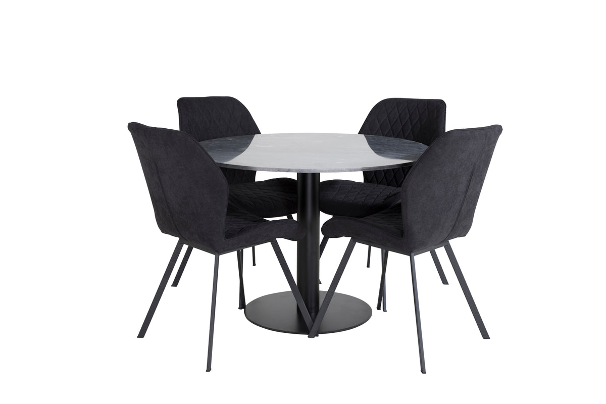 Venture Design Gemma & Estelle Matstolar 2-pack Svart + Runda Matbord ⌀106 Mörkgrå