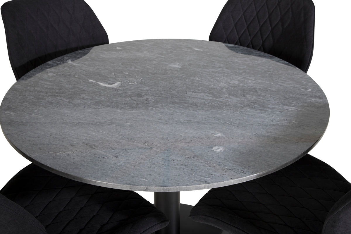 Venture Design Gemma & Estelle Matstolar 2-pack Svart + Runda Matbord ⌀106 Mörkgrå