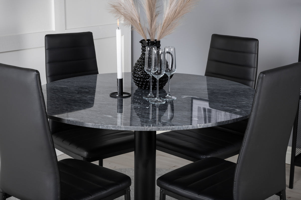 Venture Design Slim & Estelle Matstolar 2-pack Svart + Runda Matbord ⌀106 Mörkgrå