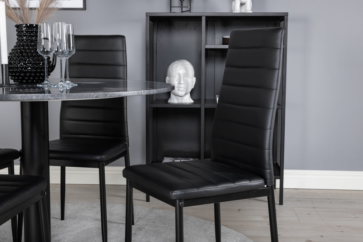 Venture Design Slim & Estelle Matstolar 2-pack Svart + Runda Matbord ⌀106 Mörkgrå