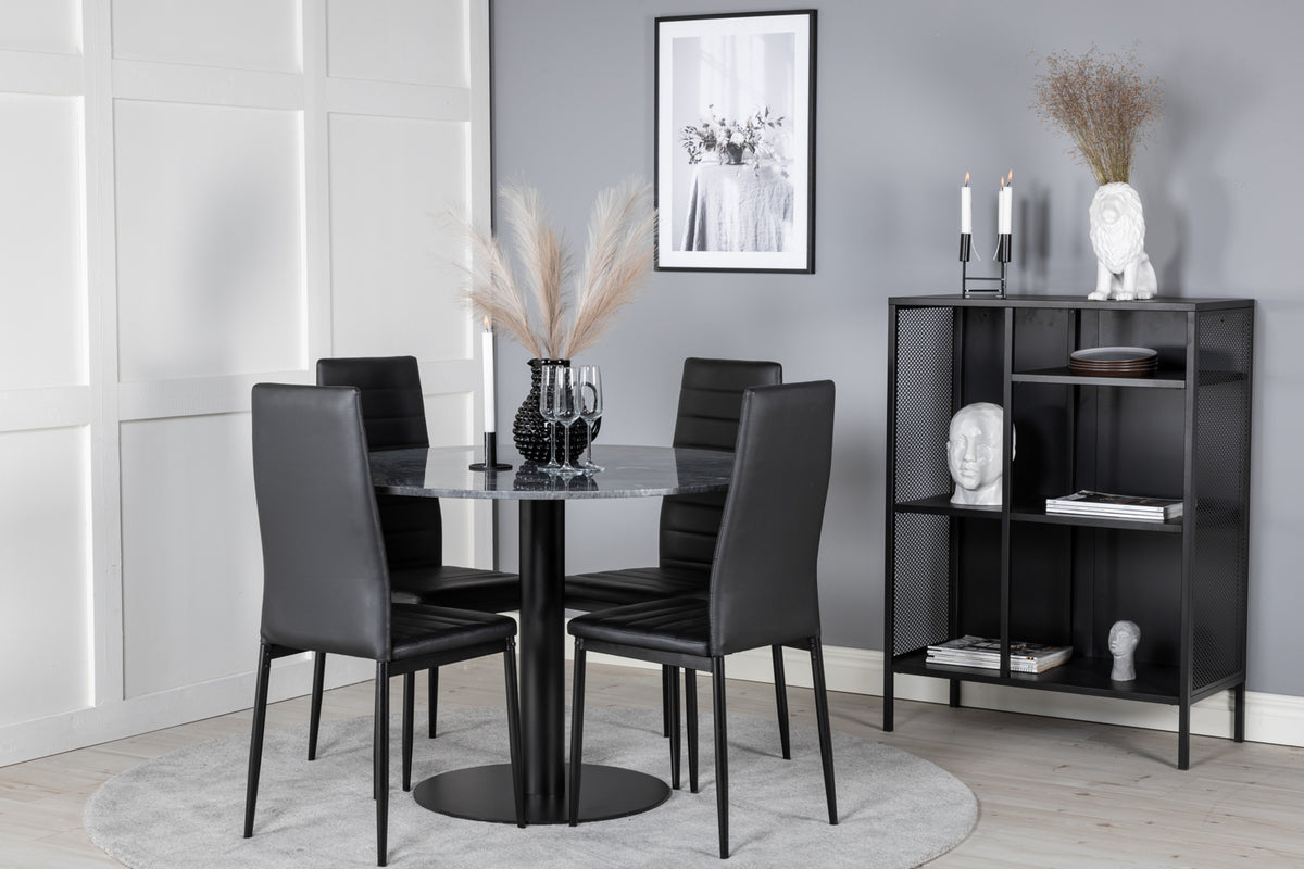 Venture Design Slim & Estelle Matstolar 2-pack Svart + Runda Matbord ⌀106 Mörkgrå