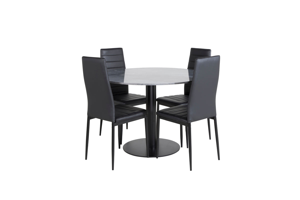 Venture Design Slim & Estelle Matstolar 2-pack Svart + Runda Matbord ⌀106 Mörkgrå