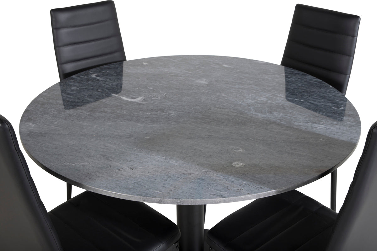 Venture Design Slim & Estelle Matstolar 2-pack Svart + Runda Matbord ⌀106 Mörkgrå