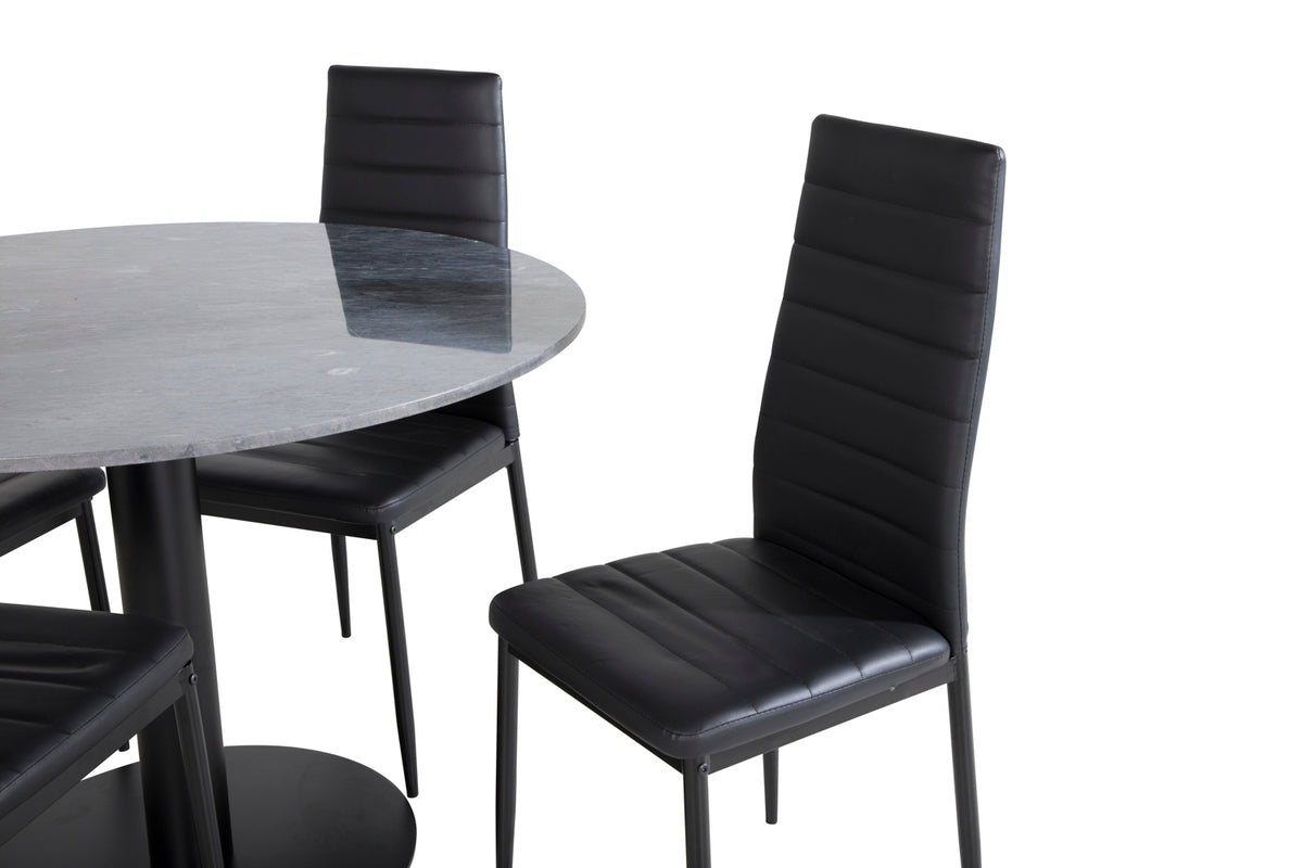 Venture Design Slim & Estelle Matstolar 2-pack Svart + Runda Matbord ⌀106 Mörkgrå