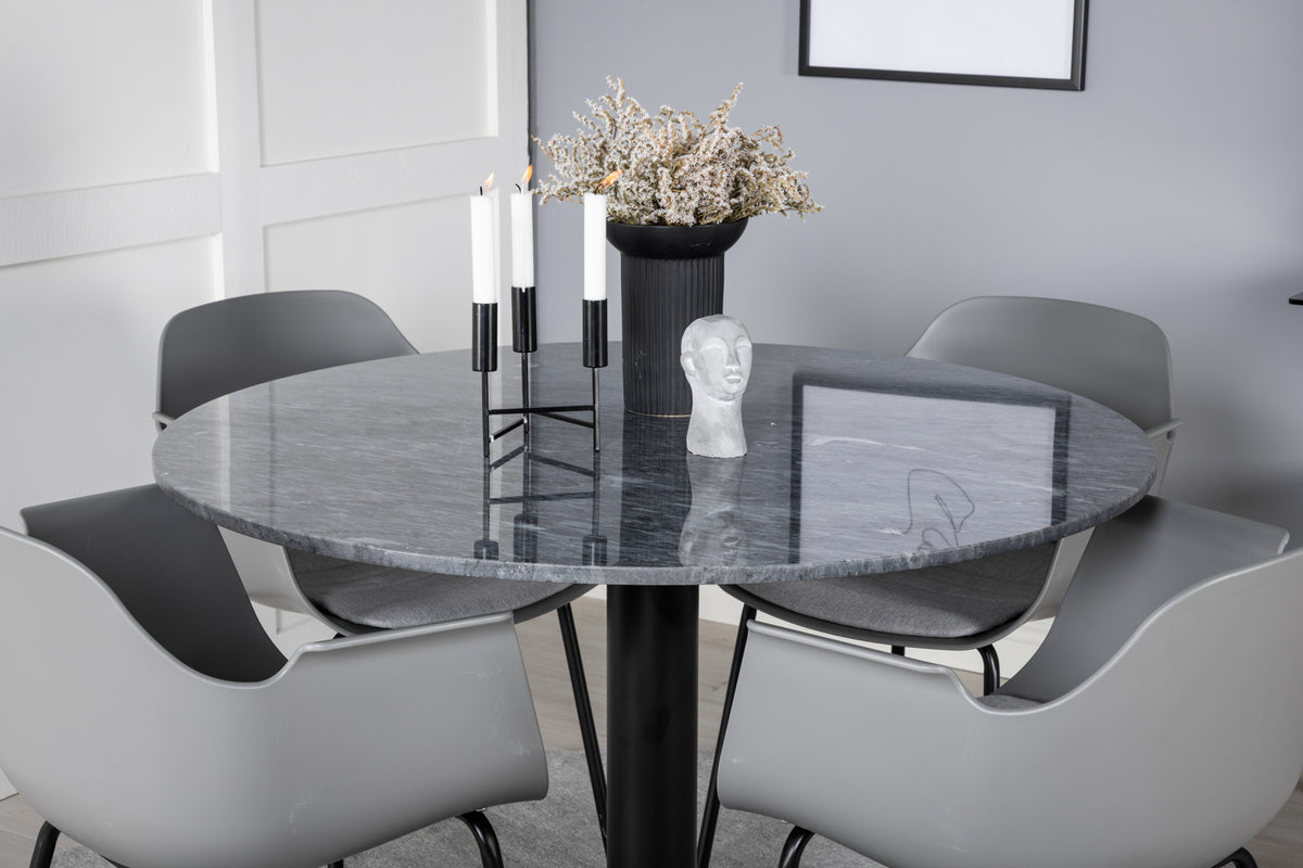 Venture Design Comfort & Estelle Matstolar 2-pack Grå + Runda Matbord ⌀106 Mörkgrå