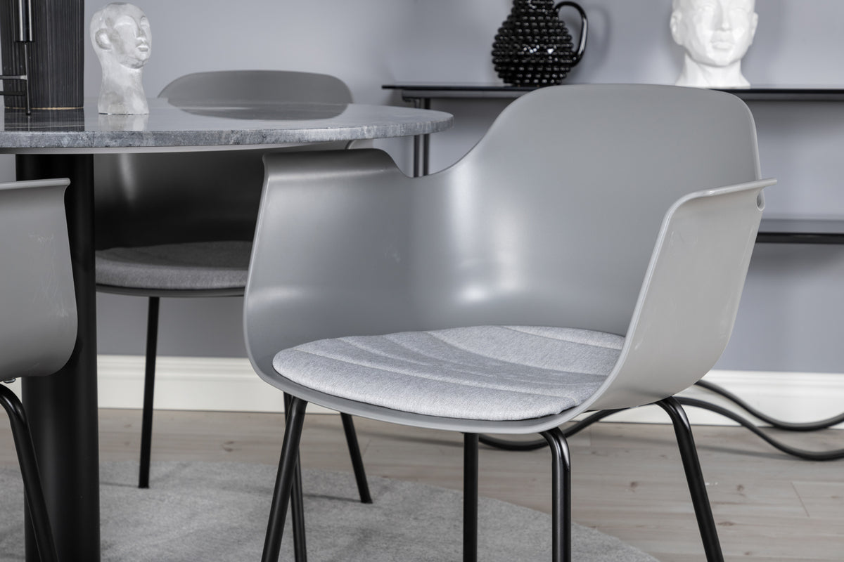 Venture Design Comfort & Estelle Matstolar 2-pack Grå + Runda Matbord ⌀106 Mörkgrå