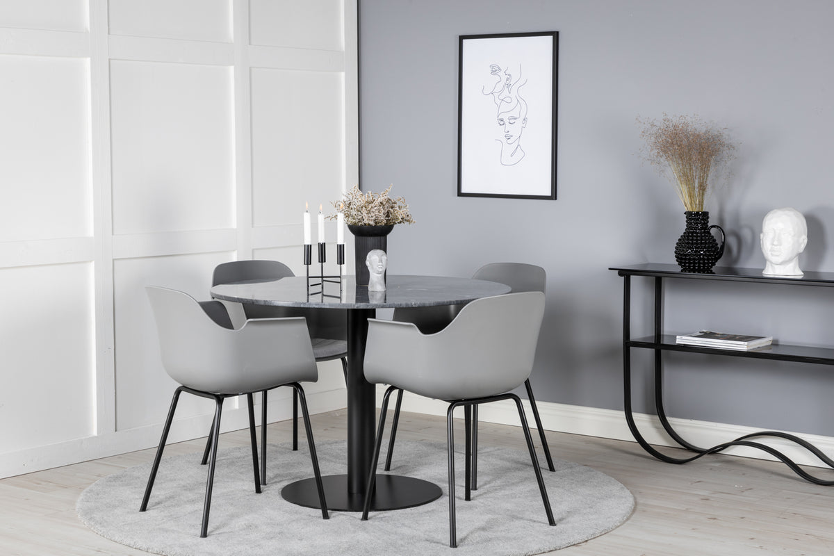 Venture Design Comfort & Estelle Matstolar 2-pack Grå + Runda Matbord ⌀106 Mörkgrå
