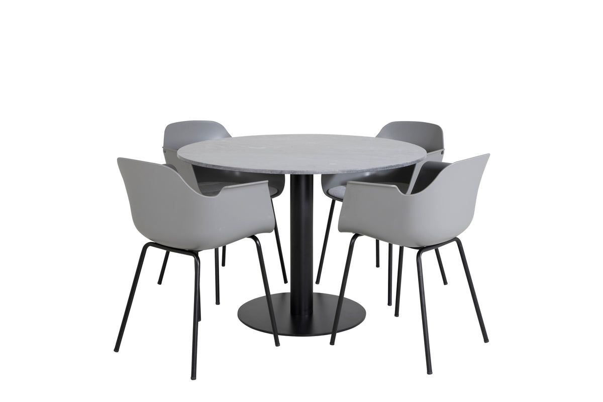 Venture Design Comfort & Estelle Matstolar 2-pack Grå + Runda Matbord ⌀106 Mörkgrå