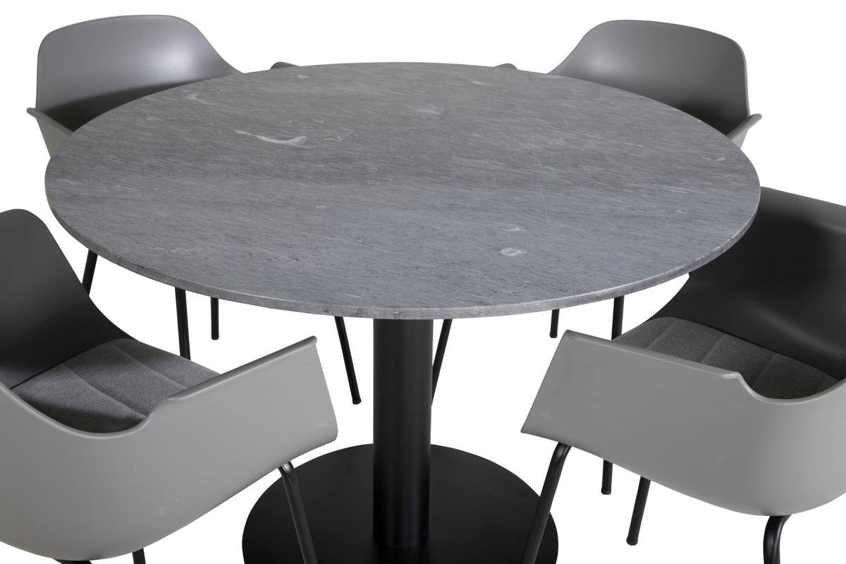 Venture Design Comfort & Estelle Matstolar 2-pack Grå + Runda Matbord ⌀106 Mörkgrå