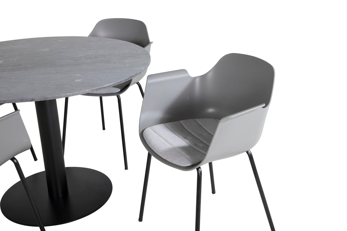 Venture Design Comfort & Estelle Matstolar 2-pack Grå + Runda Matbord ⌀106 Mörkgrå