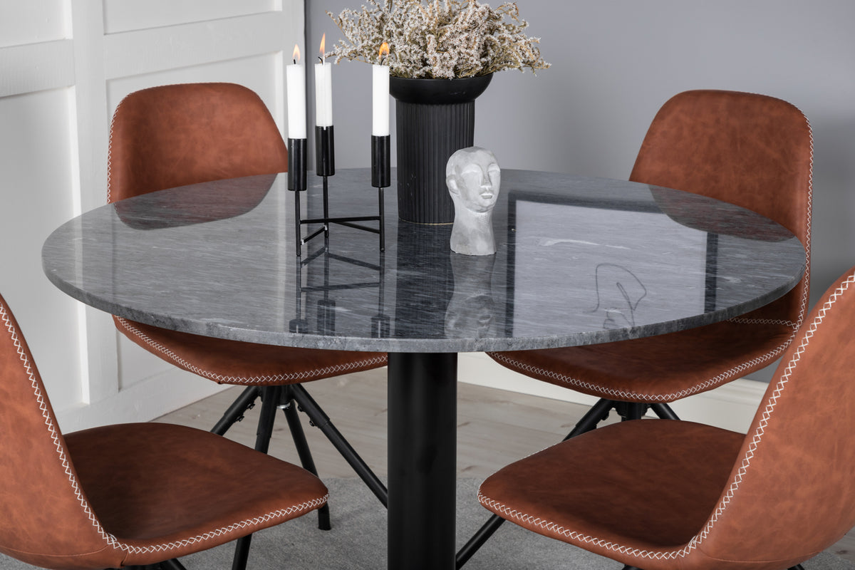 Venture Design Polar & Estelle Matstolar 2-pack Brun + Runda Matbord ⌀106 Mörkgrå