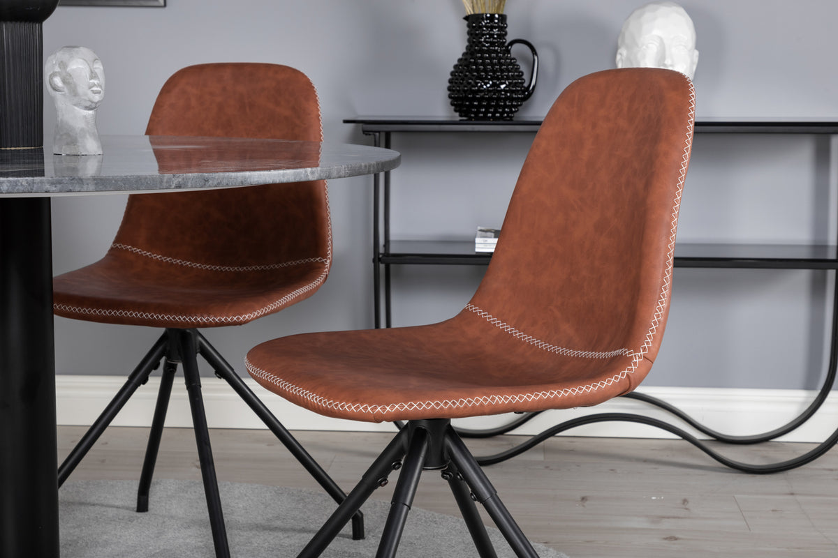 Venture Design Polar & Estelle Matstolar 2-pack Brun + Runda Matbord ⌀106 Mörkgrå