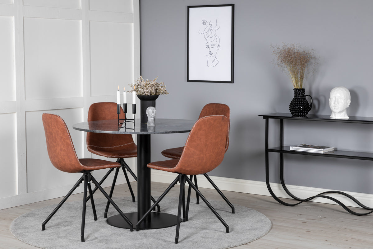 Venture Design Polar & Estelle Matstolar 2-pack Brun + Runda Matbord ⌀106 Mörkgrå