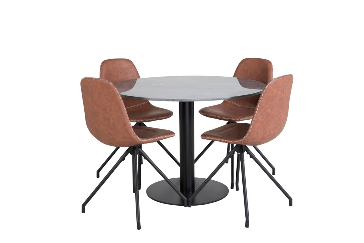 Venture Design Polar & Estelle Matstolar 2-pack Brun + Runda Matbord ⌀106 Mörkgrå