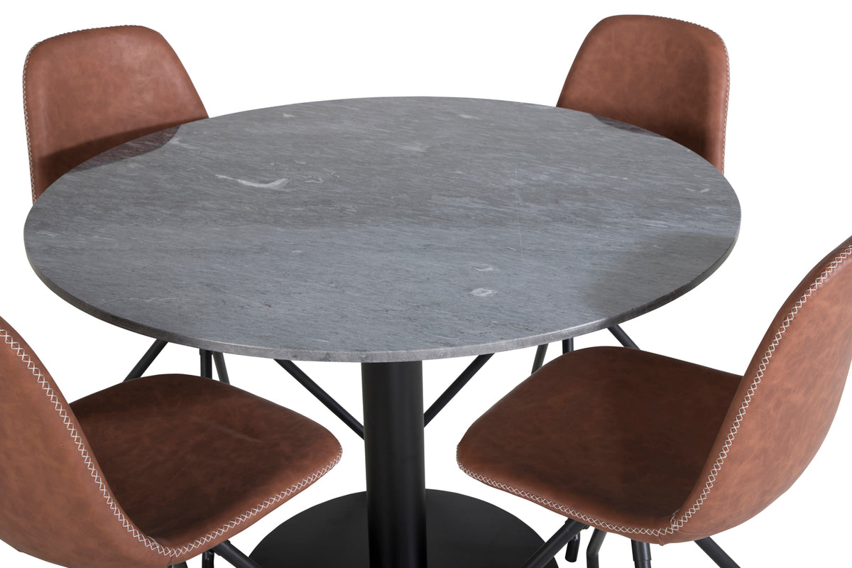 Venture Design Polar & Estelle Matstolar 2-pack Brun + Runda Matbord ⌀106 Mörkgrå