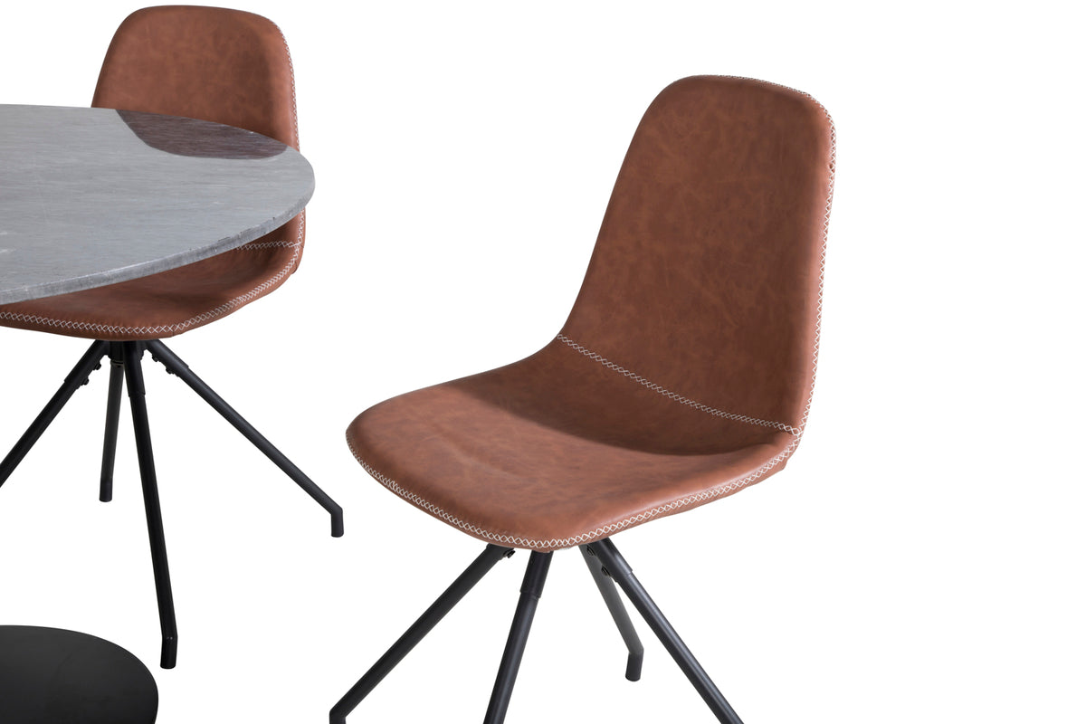 Venture Design Polar & Estelle Matstolar 2-pack Brun + Runda Matbord ⌀106 Mörkgrå