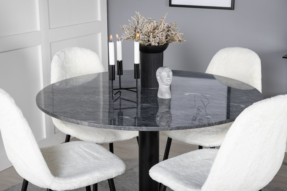 Venture Design Polar & Estelle Matstolar 2-pack Vit + Runda Matbord ⌀106 Mörkgrå