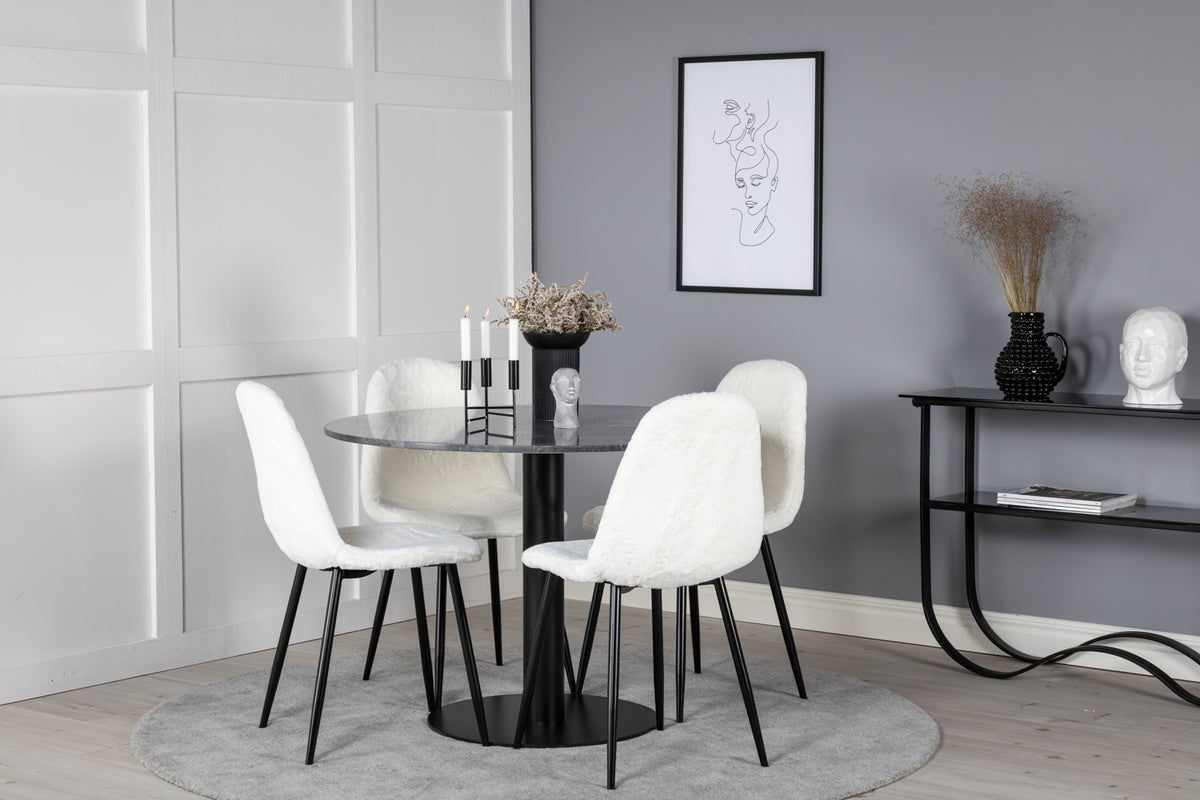 Venture Design Polar & Estelle Matstolar 2-pack Vit + Runda Matbord ⌀106 Mörkgrå