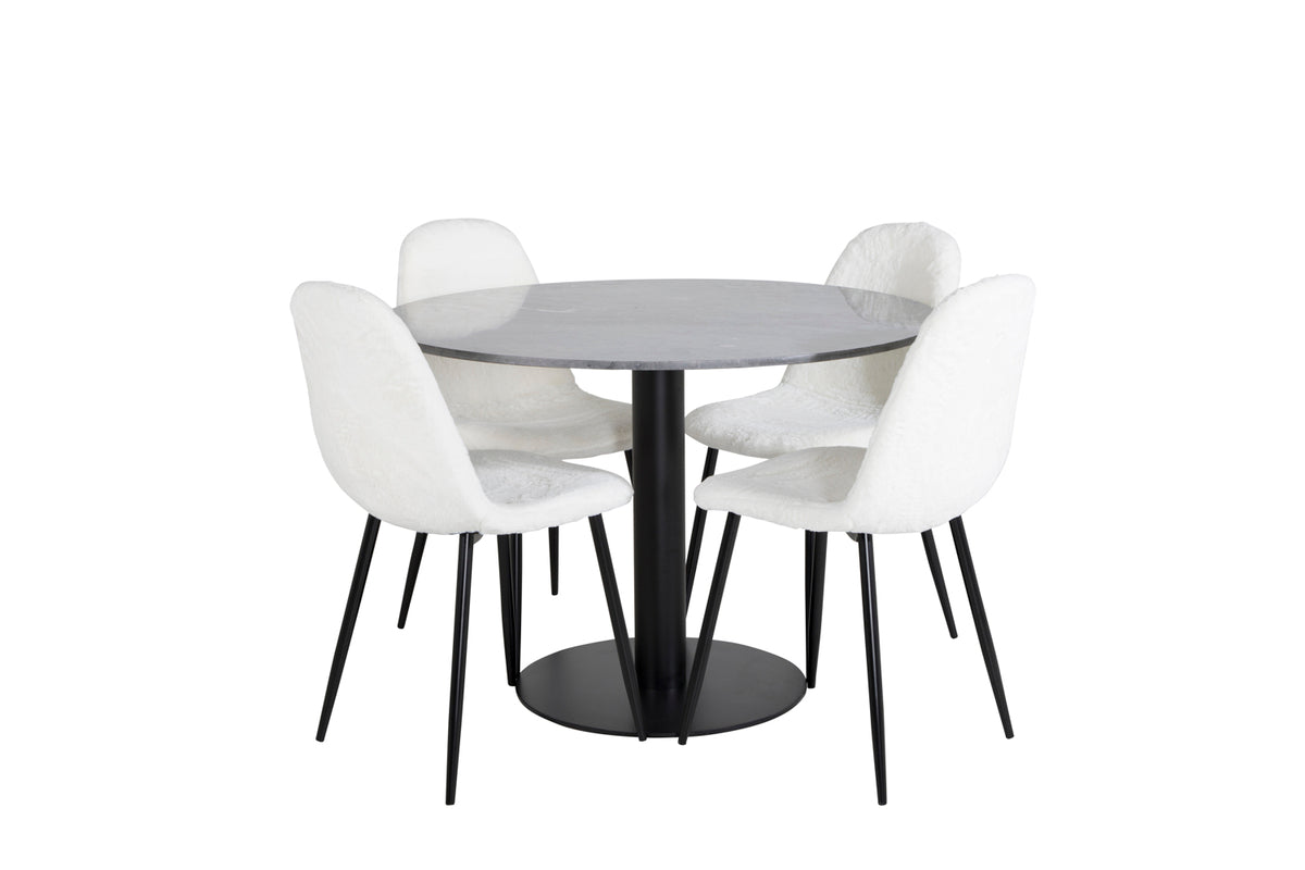 Venture Design Polar & Estelle Matstolar 2-pack Vit + Runda Matbord ⌀106 Mörkgrå