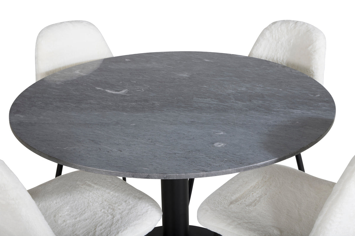 Venture Design Polar & Estelle Matstolar 2-pack Vit + Runda Matbord ⌀106 Mörkgrå