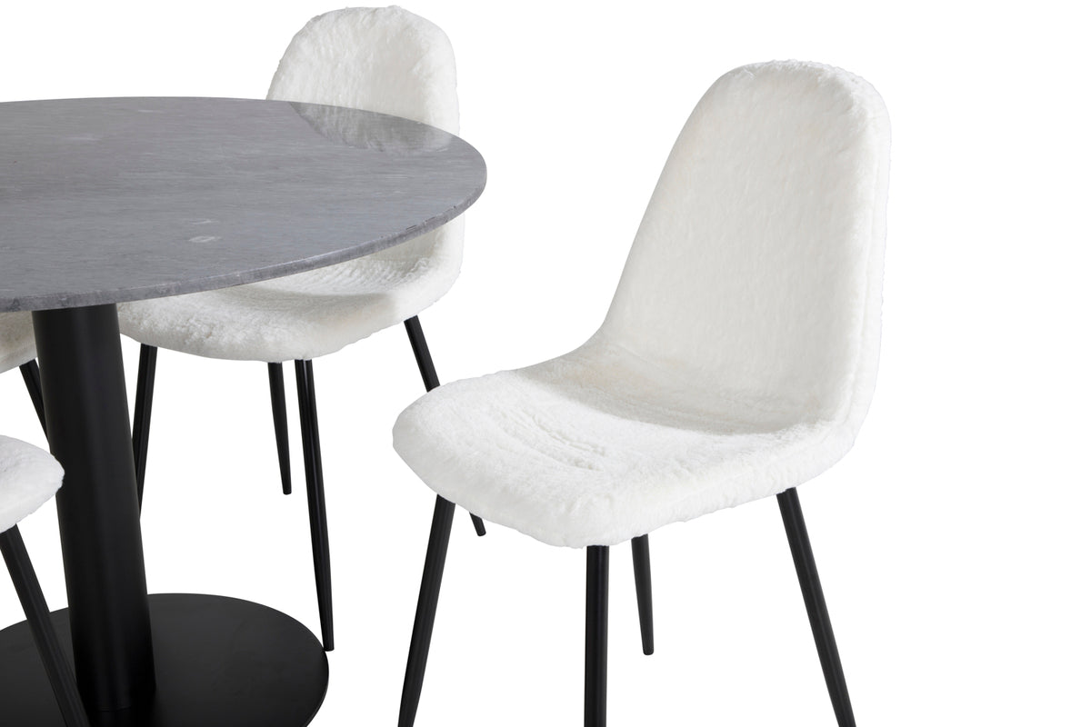 Venture Design Polar & Estelle Matstolar 2-pack Vit + Runda Matbord ⌀106 Mörkgrå