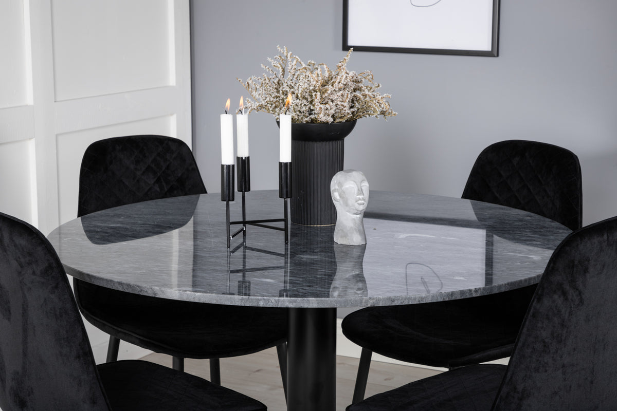Venture Design Polar & Estelle Matstolar 2-pack Svart + Runda Matbord ⌀106 Mörkgrå
