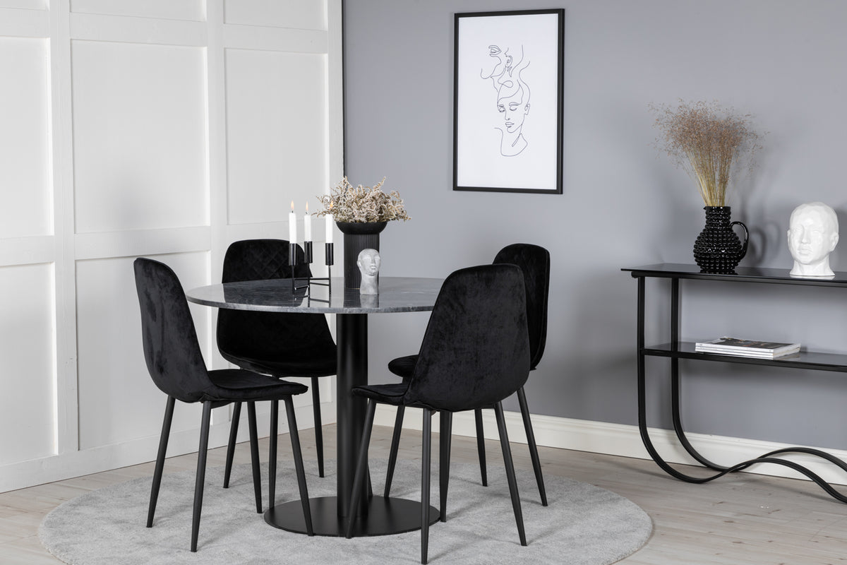 Venture Design Polar & Estelle Matstolar 2-pack Svart + Runda Matbord ⌀106 Mörkgrå