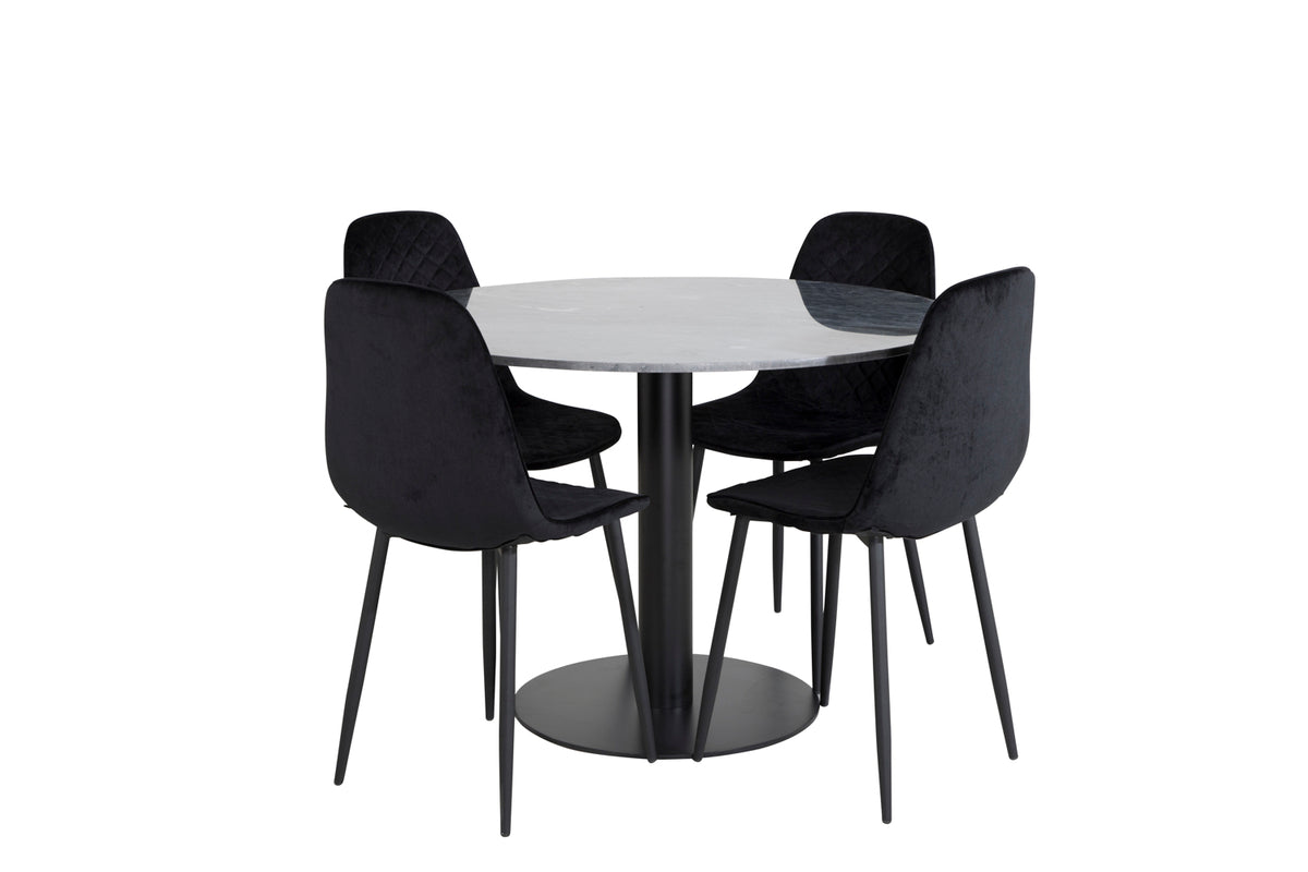 Venture Design Polar & Estelle Matstolar 2-pack Svart + Runda Matbord ⌀106 Mörkgrå