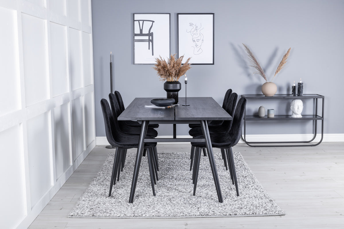 Venture Design Sleek & Polar Rektangulära Matbord 195 x 95 Svart + Matstolar 2-pack Svart