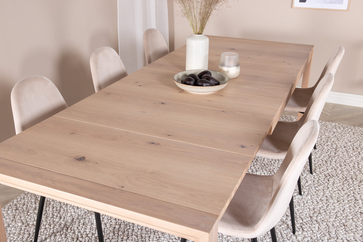 Venture Design Slider & Polar Rektangulära Matbord 170 x 95 Vitputsad + Matstolar 2-pack Beige