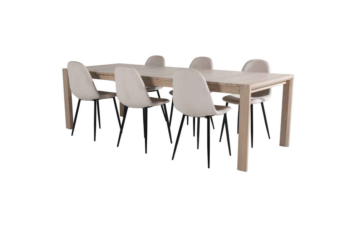 Venture Design Slider & Polar Rektangulära Matbord 170 x 95 Vitputsad + Matstolar 2-pack Beige