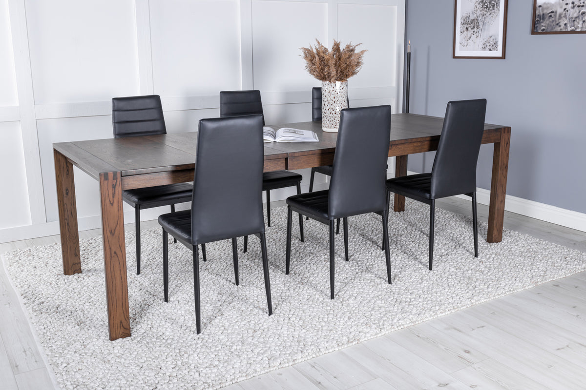 Venture Design Slider & Slim Matbord 250*95*75 + Matstolar Svart