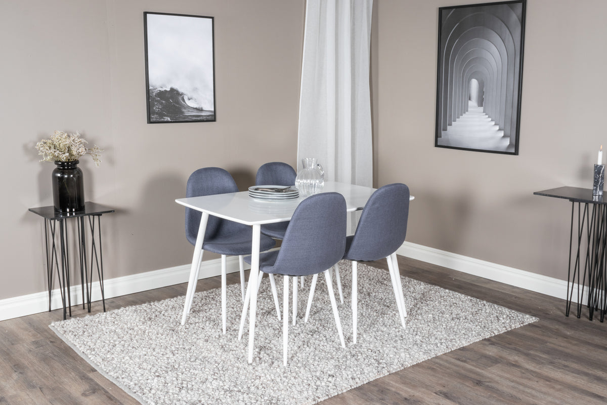 Venture Design Polar Rektangulära Matbord 120 x 75 Vit + Matstolar 2-pack Blå