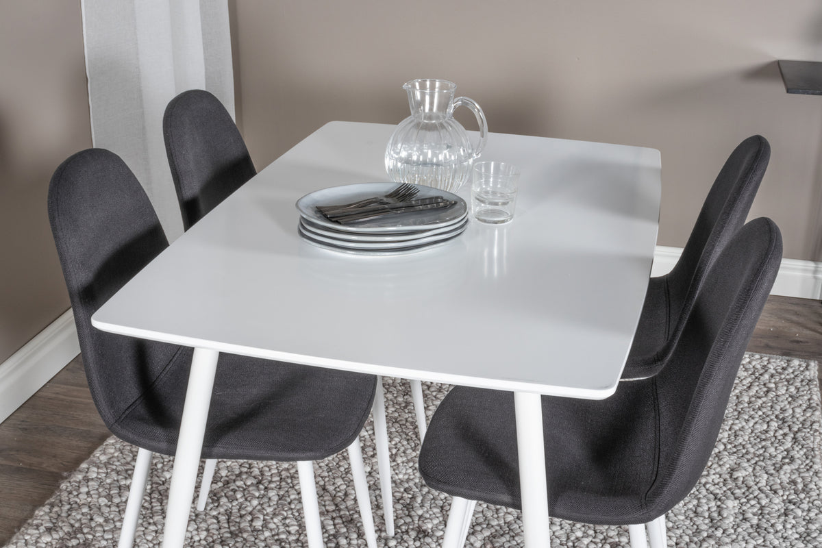 Venture Design Polar Rektangulära Matbord 120 x 75 Vit + Matstolar 2-pack Svart