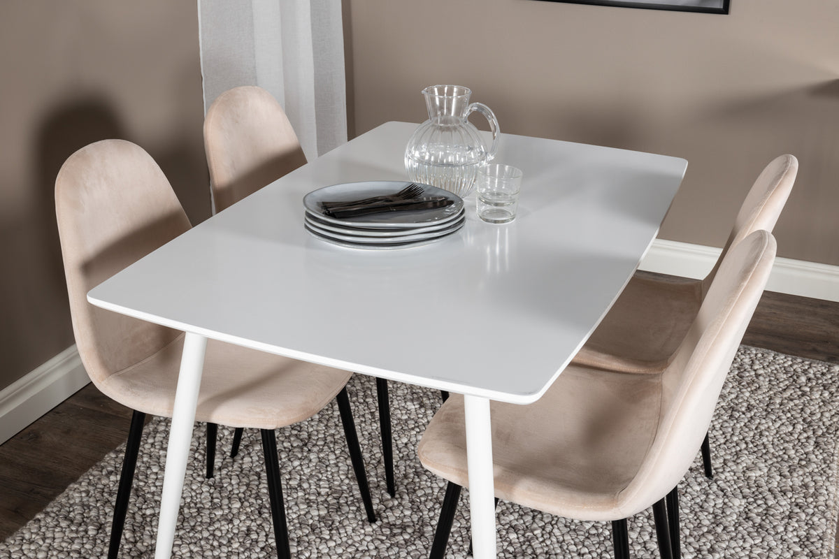 Venture Design Polar Rektangulära Matbord 120 x 75 Vit + Matstolar 2-pack Beige