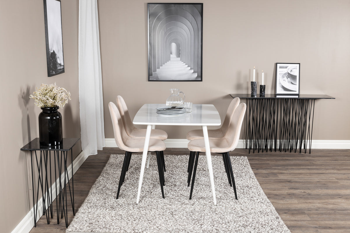Venture Design Polar Rektangulära Matbord 120 x 75 Vit + Matstolar 2-pack Beige