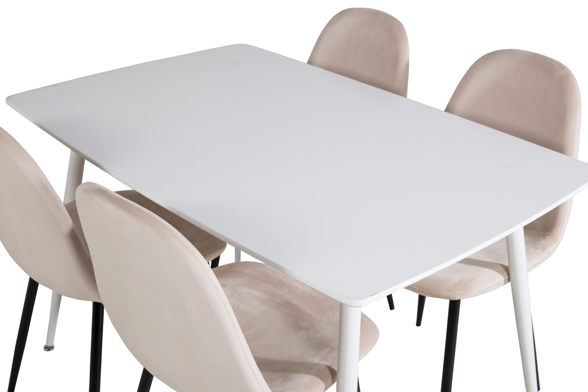Venture Design Polar Rektangulära Matbord 120 x 75 Vit + Matstolar 2-pack Beige