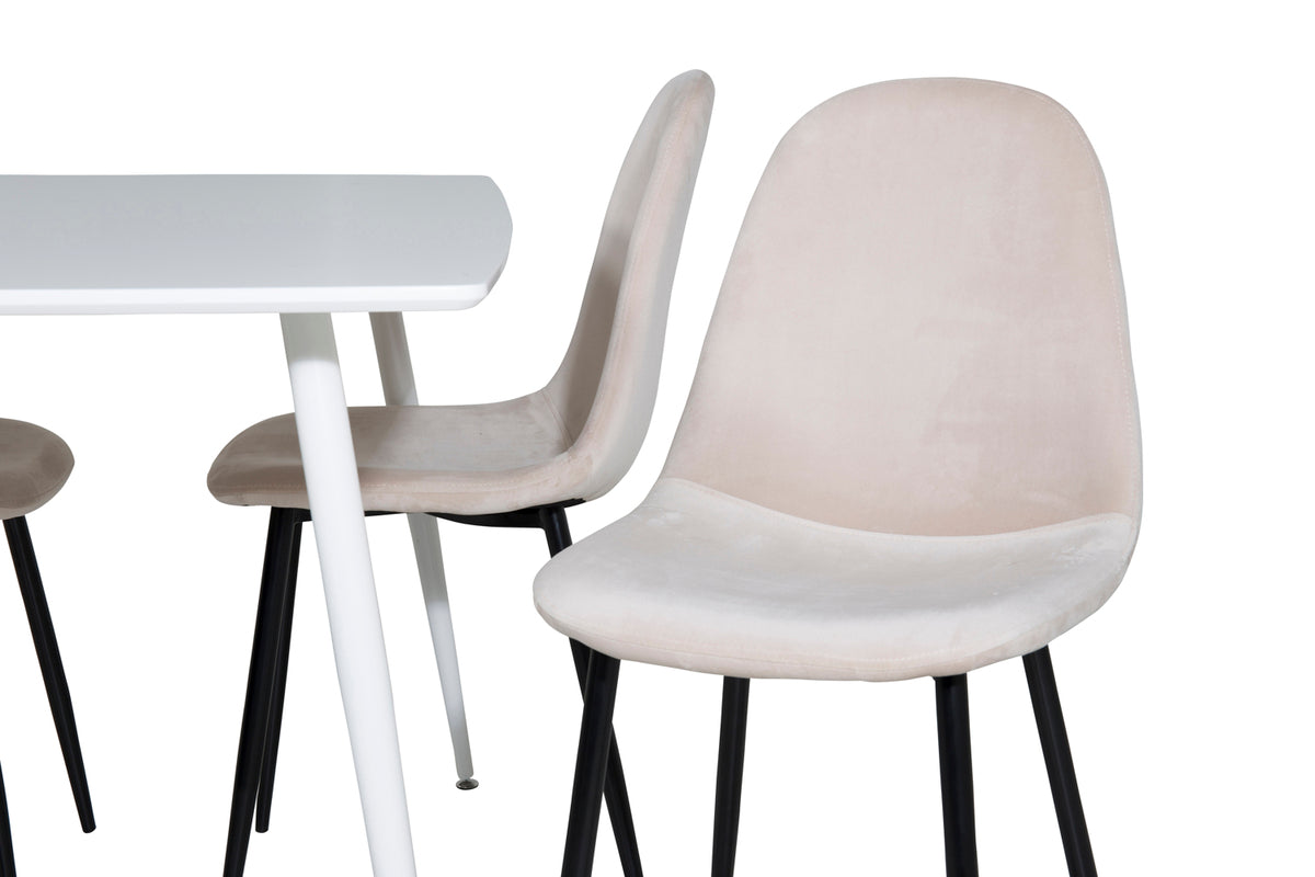 Venture Design Polar Rektangulära Matbord 120 x 75 Vit + Matstolar 2-pack Beige