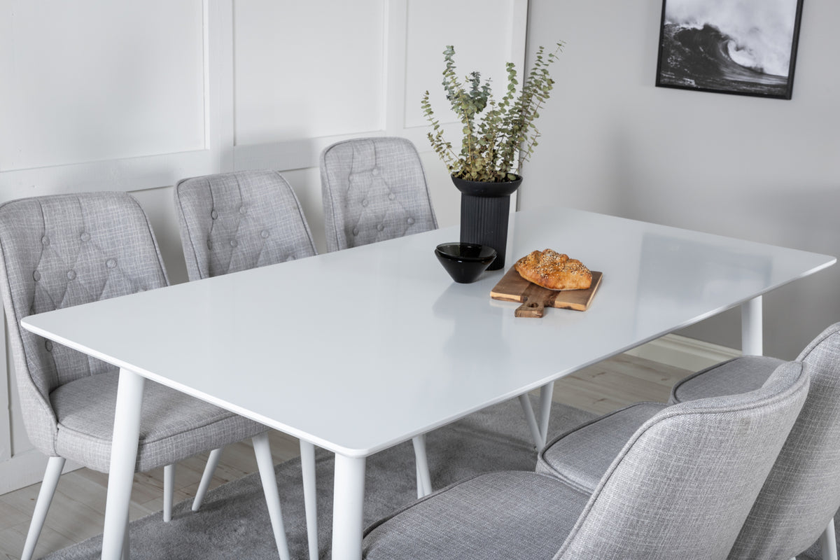 Venture Design Polar & Velvet Deluxe Rektangulära Matbord 180 x 90 Vit + Matstolar 2-pack Ljusgrå