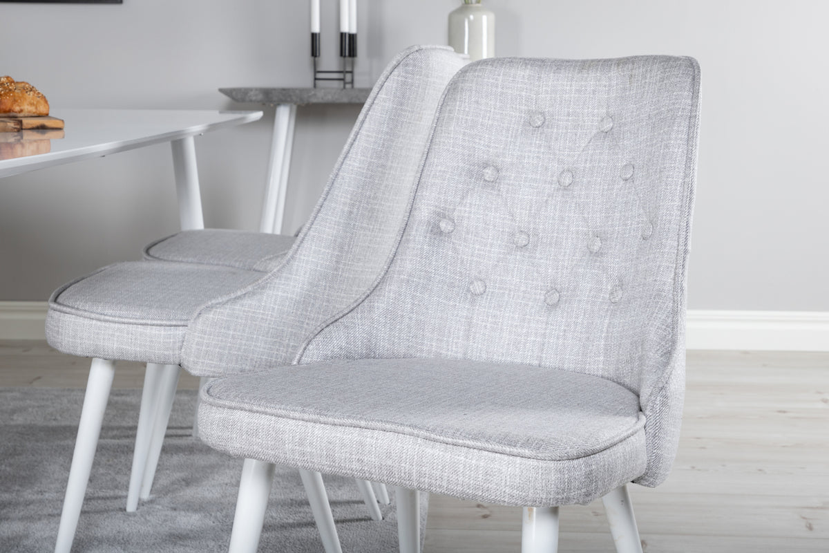 Venture Design Polar & Velvet Deluxe Rektangulära Matbord 180 x 90 Vit + Matstolar 2-pack Ljusgrå